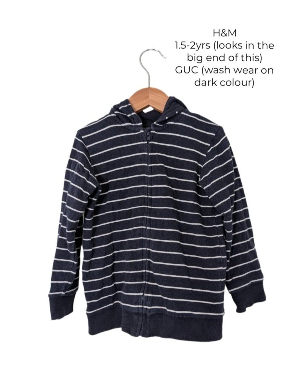 H&M Navy Striped Zip Up Hoodie 1T 2T Toddler Clothes